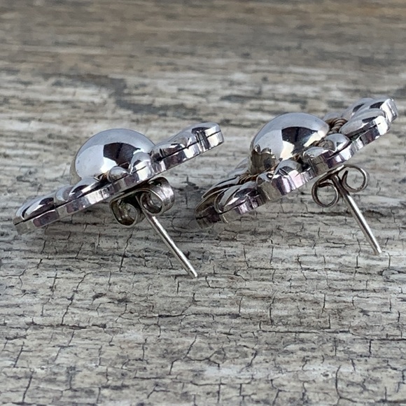 Vintage 1990’s Sterling Silver Sunflower Flower Earrings Handmade Mexico Laton - Picture 5 of 6